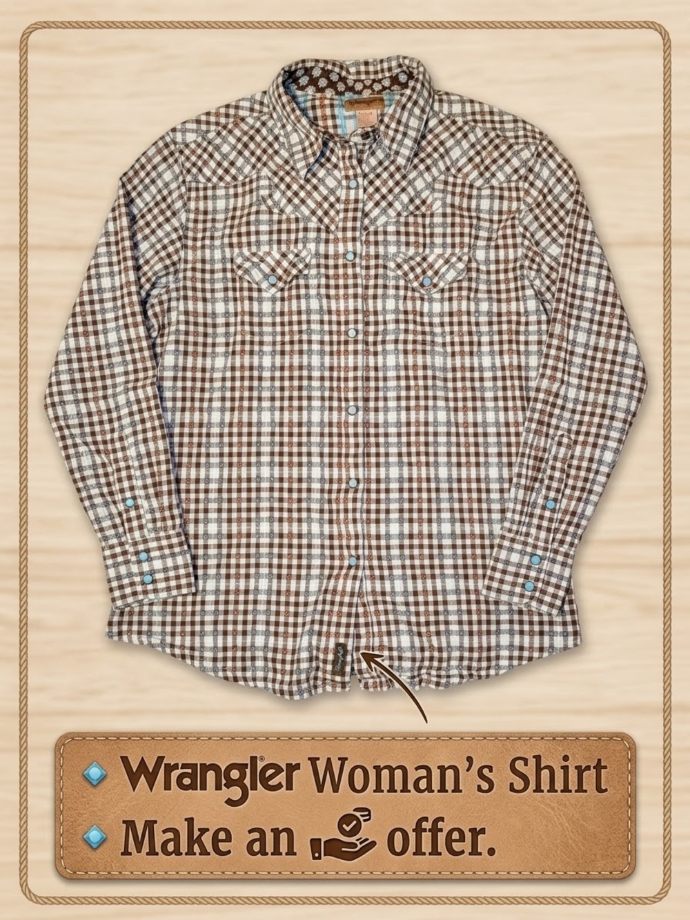 Wrangler Brown & White Plaid Western Button-Down Shirt
